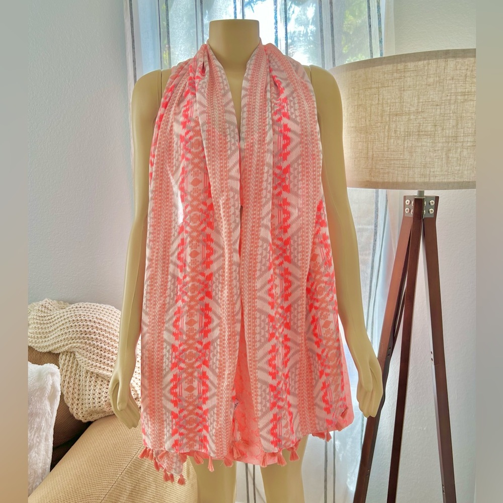 Forever 21 Boho Chic Aztec Neon Square Scarf One Size 20x72 Tassle